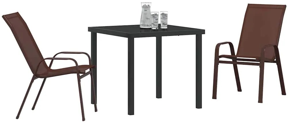 vidaXL Σέτ φαγητού για κήπο 3 pcs Καφέ και Μαύρο Ατσάλι με Πούδρα