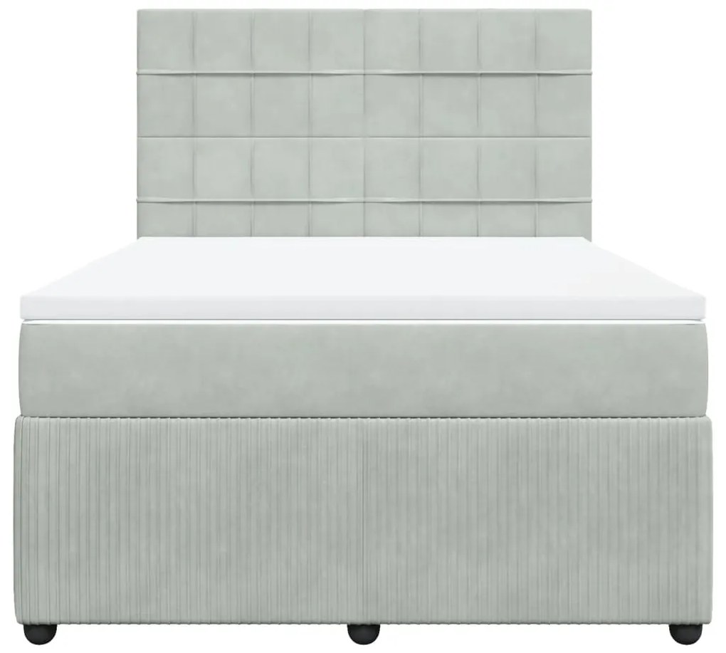 vidaXL Κρεβάτι Boxspring με Στρώμα Ανοιχτό Γκρι 140x190 εκ. Βελούδινο