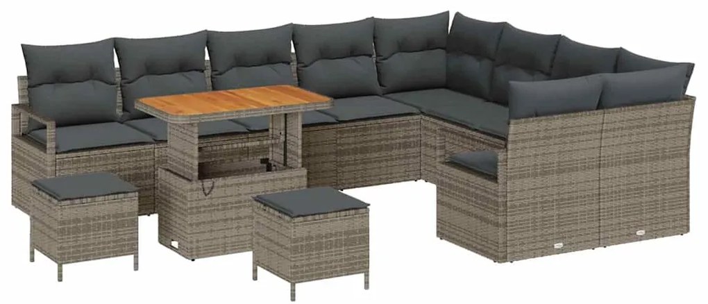 vidaXL Σετ Καναπέ Κήπου με μαξιλάρι 12 pcs Γκρι Πολυ ράταν