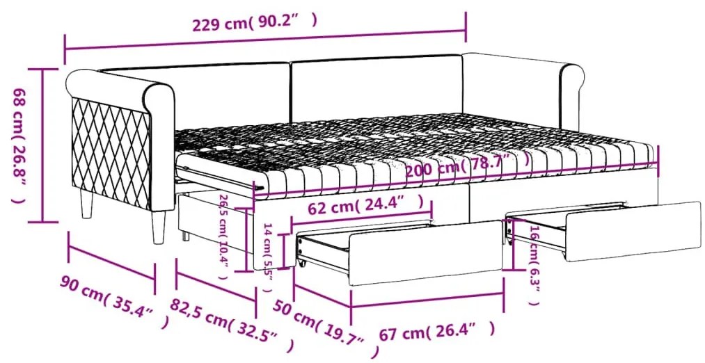 Καναπές Κρεβάτι Συρόμενος Μαύρος 80x200 εκ. Βελούδινος Συρτάρια - Μαύρο