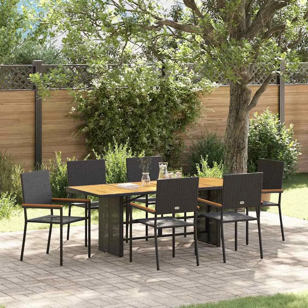 vidaXL Σέτ φαγητού για κήπο 7 pcs Μαύρο, Καφέ 190 x 80 x 75 εκ.
