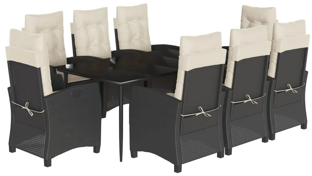 vidaXL Σετ Τραπεζαρίας Κήπου 9 τεμ Μαύρο από Συνθ. Ρατάν με Μαξιλάρια