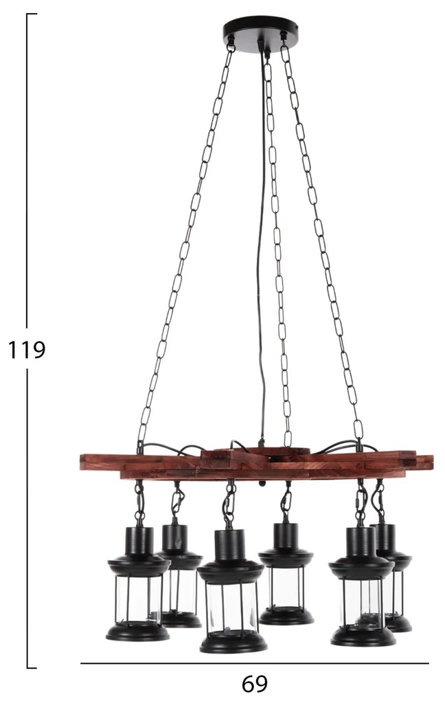 ΦΩΤΙΣΤΙΚΟ ΟΡΟΦΗΣ 6-ΦΩΤΟ HM4116 ΞΥΛΟ-ΜΕΤΑΛΛΟ-ΓΥΑΛΙ 119Υεκ. - 0537056 - HM4116