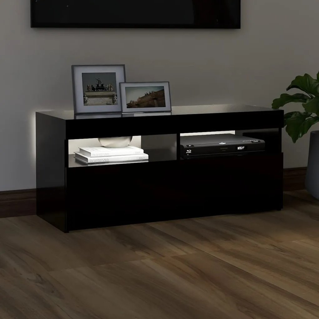 vidaXL Έπιπλο Τηλεόρασης με LED Μαύρο 90 x 35 x 40 εκ.