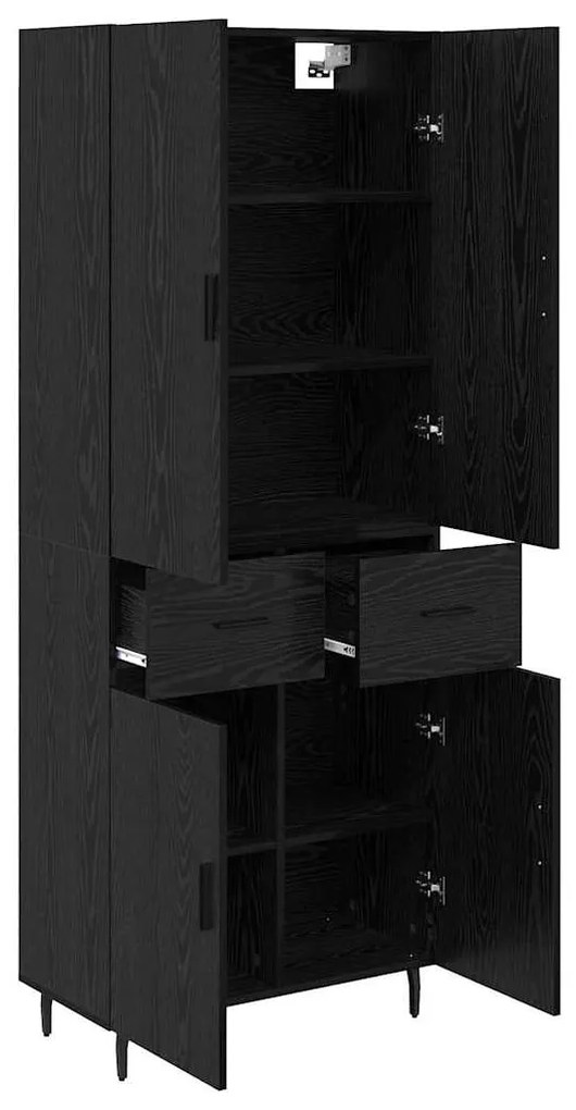 vidaXL Highboard με συρτάρι 2 pcs Μαύρη δρυς Σύνθετο Ξύλο και Γυαλί