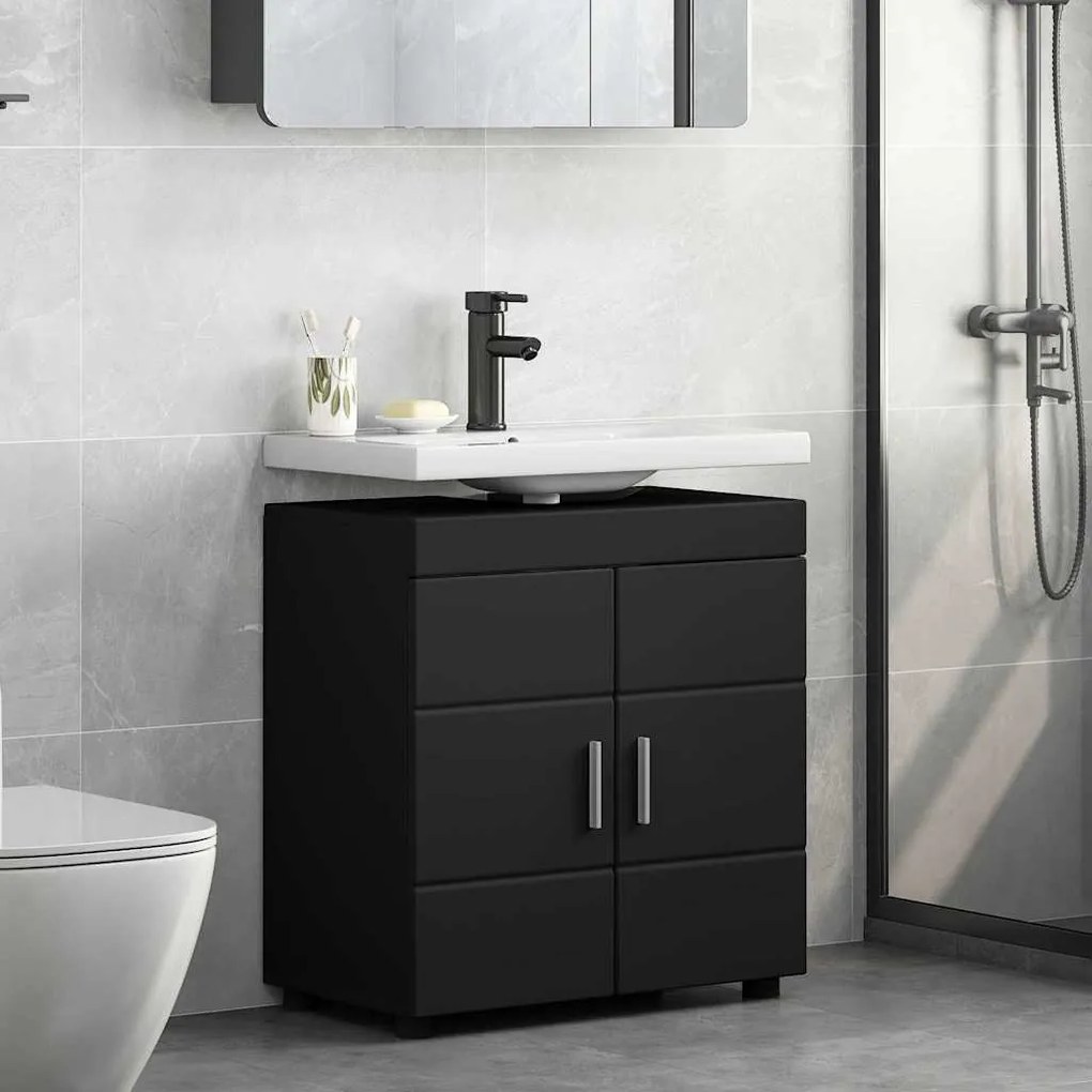 vidaXL Ντουλάπα νιπτήρα μπάνιου με πόρτα TULUM Μαύρο 60 x 34 x 63 εκ