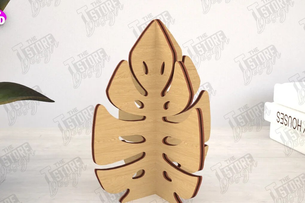 Σετ των 2 Intra απο ξύλο plywood 3mm-4mm πάχος 3D  Decor | Σχήμα φύλλου | Διακόσμηση σπιτιού Δίασταση 30x20 cm INTRAFABR-113992034