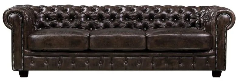 WOODWELL Ε9574,4CHESTERFIELD Birmingham Καναπές 4Θέσιος Σαλονιού Καθιστικού, Δέρμα Καφέ 241x92x74cm Ε9574,4