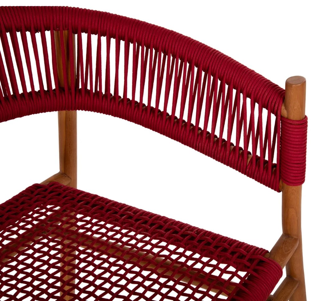 Πολυθρόνα IRVING Ξύλο Teak Φυσικό με Μπορντό Σχοινί 60x55x75Yεκ. 60x55x75 εκ.