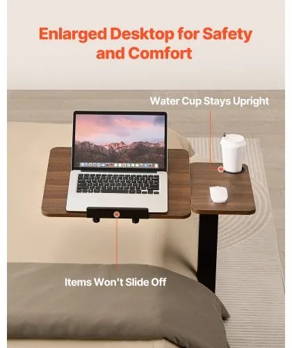 VEVOR Overbed Table Mobile Bed Side Desk with Flip Desktop Wheels &amp; Cup Holder