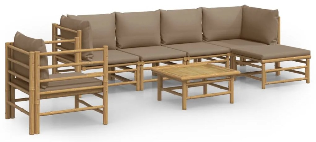 vidaXL Σαλόνι Κήπου Σετ 7 Τεμαχίων από Μπαμπού με Taupe Μαξιλάρια