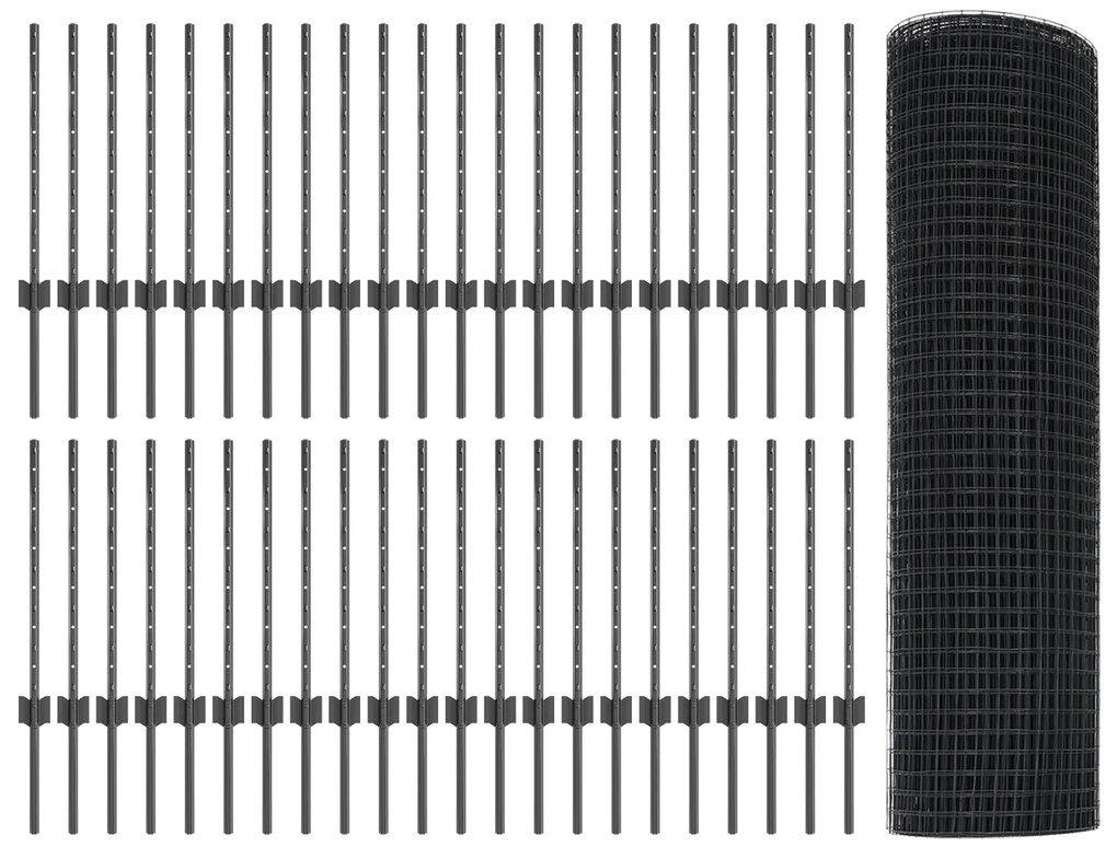 vidaXL Φράχτης με 44 U Posts Γκρι 0.6x100 μ Steel