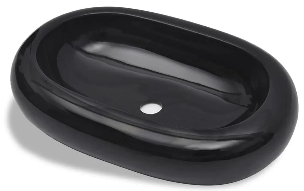 vidaXL Νιπτήρας Μπάνιου Οβάλ Μαύρος Κεραμικός