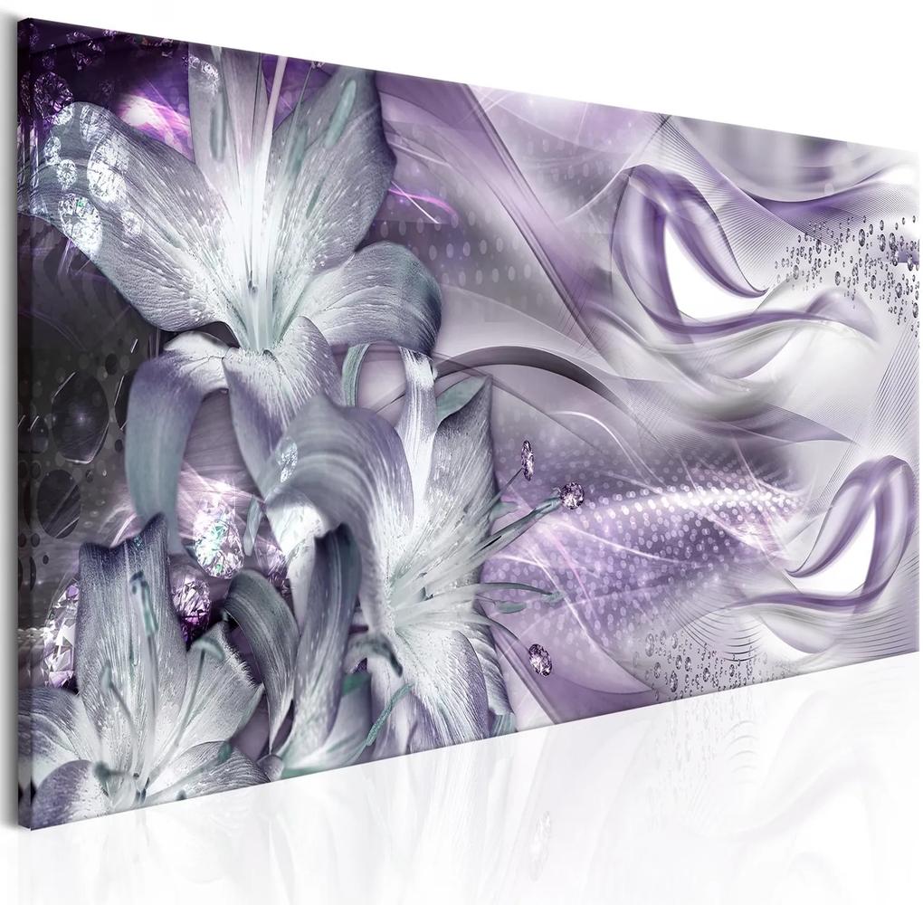 Πίνακας - Lilies and Waves (1 Part) Narrow Pale Violet 150x50