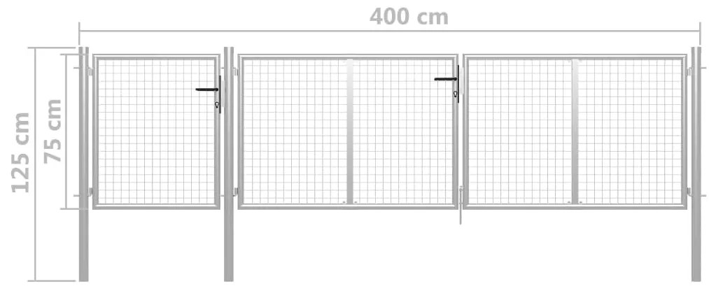 vidaXL Πόρτα Κήπου Ασημί 400x75 εκ. από Ατσάλι