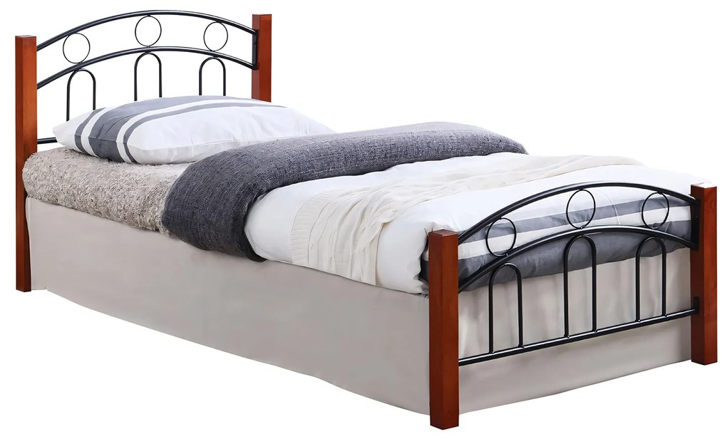 Κρεβάτι Διπλό ArteLibre JEMINA Μαύρο/Βελανιδιά Μέταλλο/Ξύλο (Στρώμα 160x200cm)