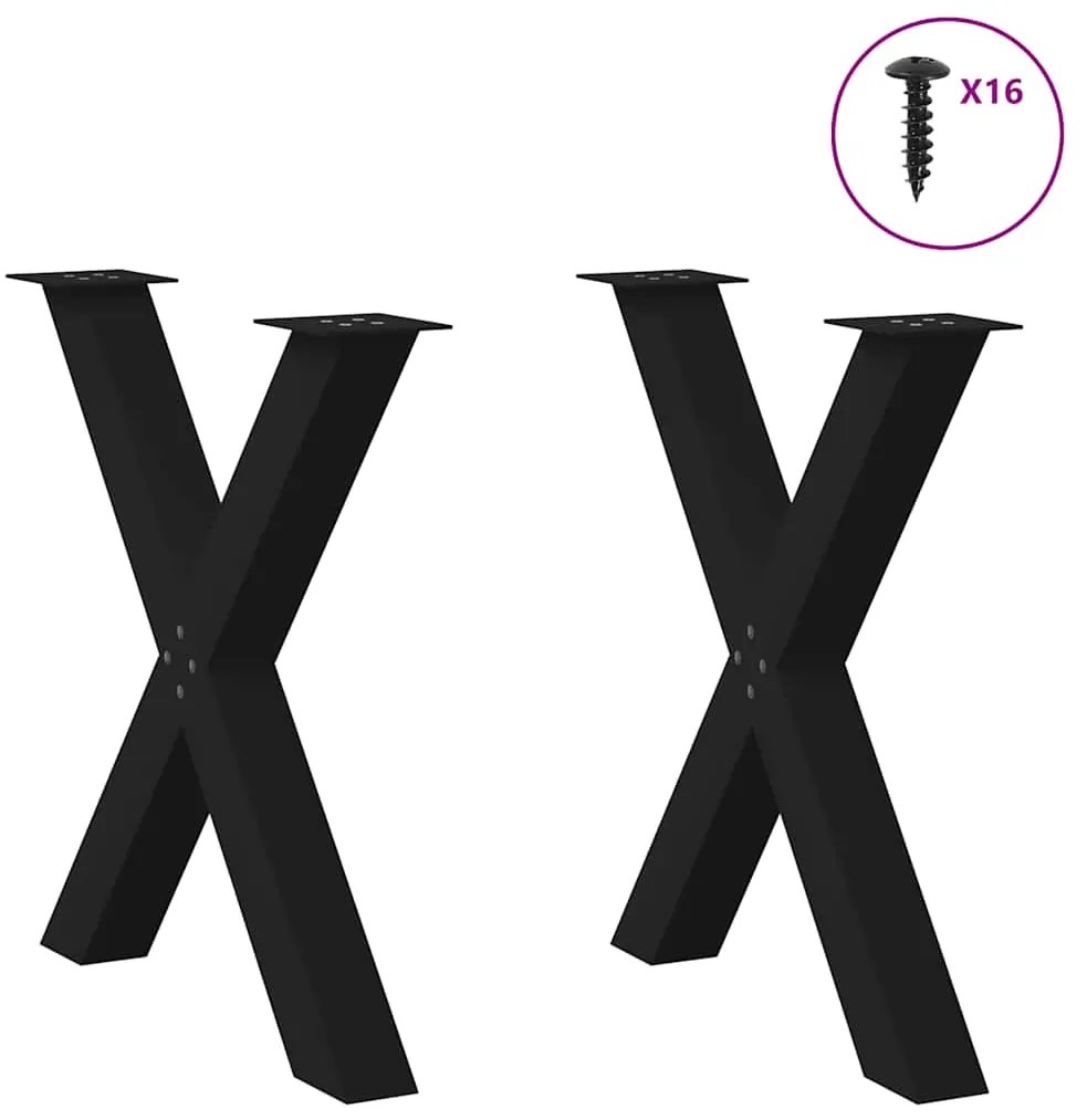 vidaXL Πόδια Τραπεζαρίας σε Σχήμα Χ, 2 τεμ. Μαύρο, Ατσάλι 80x(72-73) εκ.