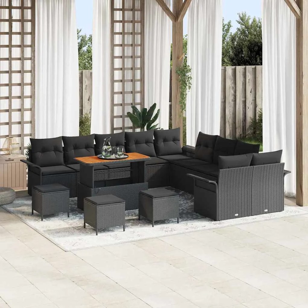 vidaXL Σετ Καναπέ Κήπου 14 pcs Μαύρο συνθετικό ρατάν