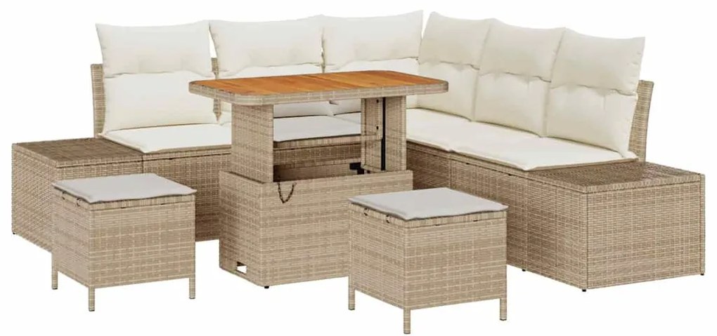 vidaXL Σετ Καναπέ Κήπου με μαξιλάρι 8 pcs Μπεζ Πολυ ράταν