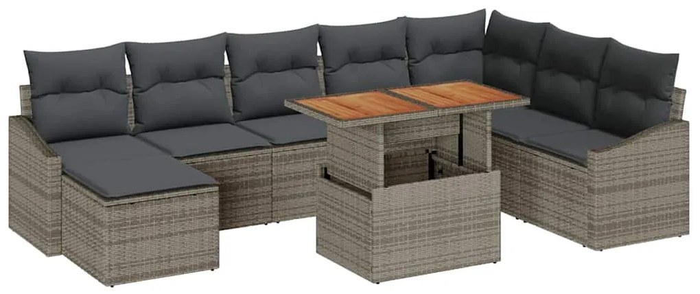 vidaXL Σέτ φαγητού για κήπο με μαξιλάρι 9 pcs Γκρι και Καφέ