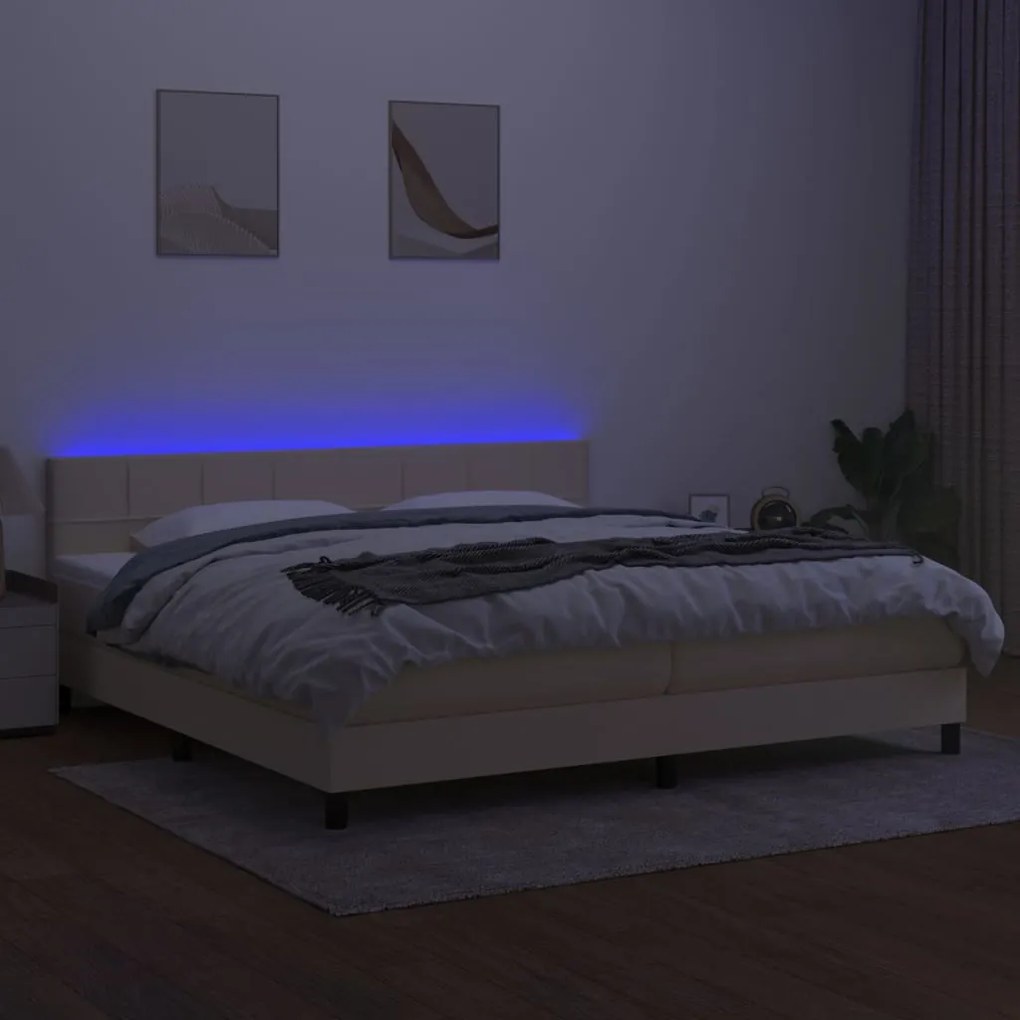 Κρεβάτι Boxspring με Στρώμα &amp; LED Κρεμ 200x200 εκ. Υφασμάτινο - Κρεμ