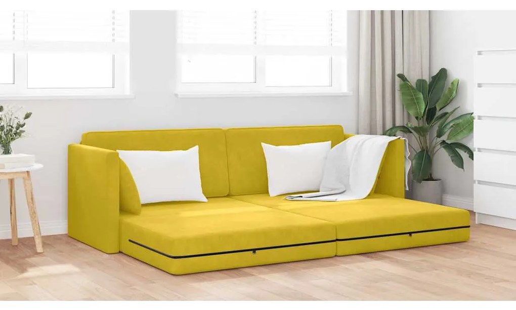 vidaXL Καναπές Κρεβάτι 2 σε 1 Κίτρινος 213x144x60 εκ. Βελούδο