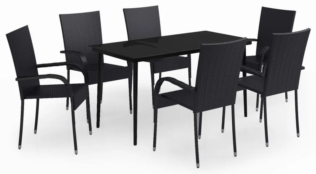 vidaXL Σετ Τραπεζαρίας Κήπου 7 Τεμαχίων Μαύρο
