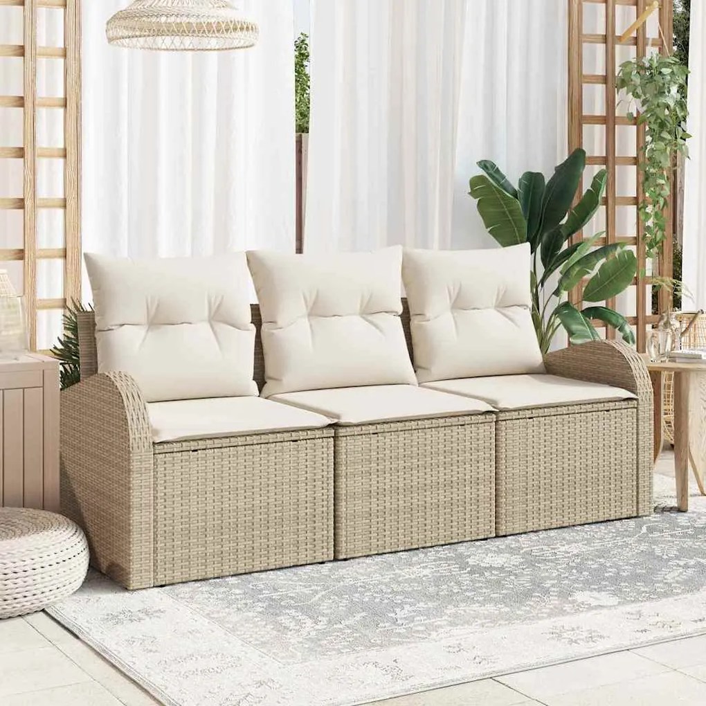 vidaXL Σετ Καναπέ Κήπου με μαξιλάρι 3 pcs Μπεζ Πολυ ράταν