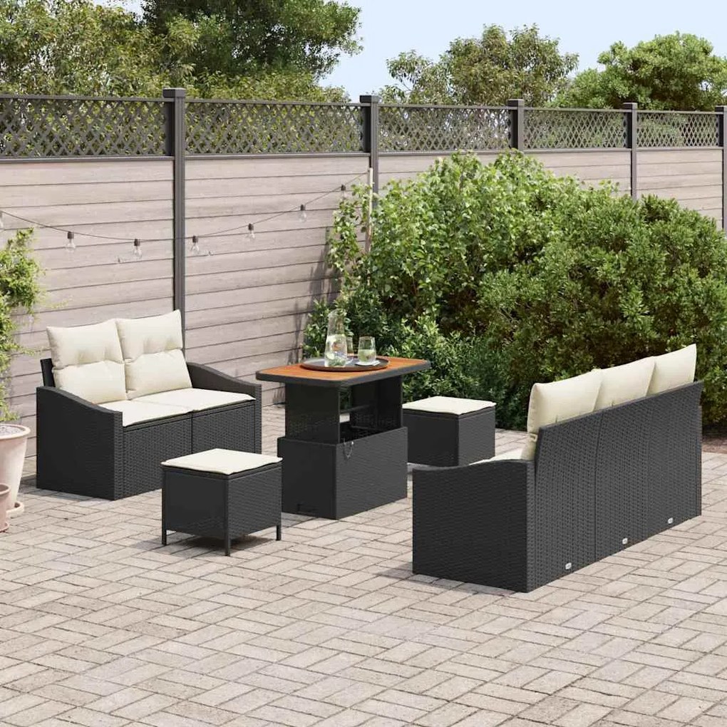 vidaXL Σετ Καναπέ Κήπου με μαξιλάρι 8 pcs Μαύρο, Κρέμα 90 x 55 x 71 cm