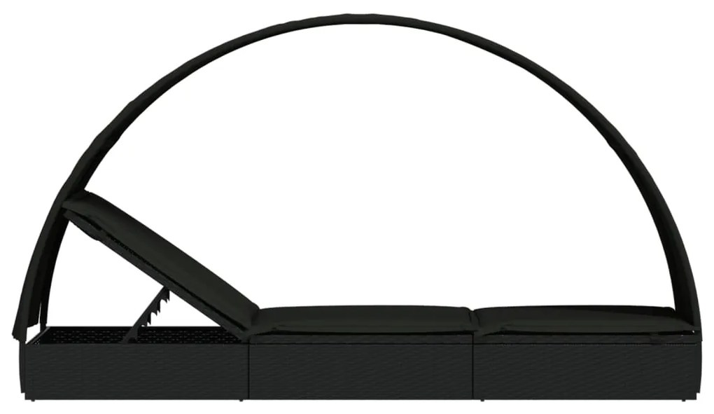 vidaXL Ξαπλώστρα Στρογγυλή Οροφή Μαύρη 211 x 57 x 140 εκ. Συνθ. Ρατάν