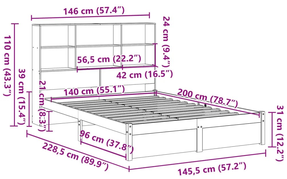 ΚΡΕΒΑΤΙ ΒΙΒΛΙΟΘΗΚΗ ΧΩΡΙΣ ΣΤΡΩΜΑ 140X200 ΕΚ ΜΑΣΙΦ ΞΥΛΟ ΠΕΥΚΟ 3322394