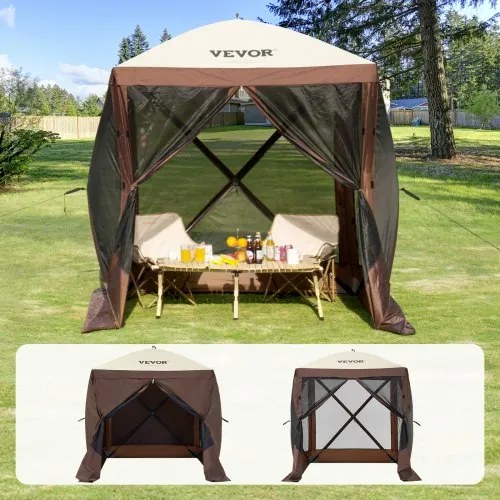 VEVOR Pop Up Gazebo Tent Pop-Up Screen Tent 4 Sided Canopy Sun Shelter Brown