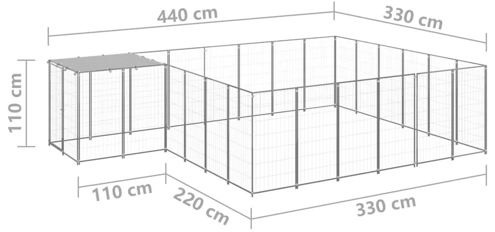 vidaXL Σπιτάκι Σκύλου Ασημί 12,1 μ² Ατσάλινο