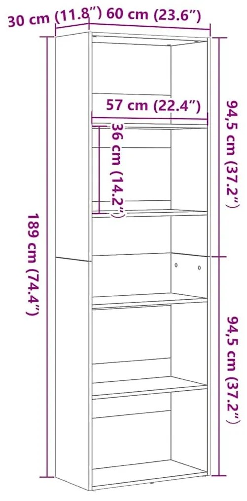 Βιβλιοθήκη Μαύρη Δρυς 60x30x189 εκ. από Επεξεργασμένο Ξύλο - Μαύρο