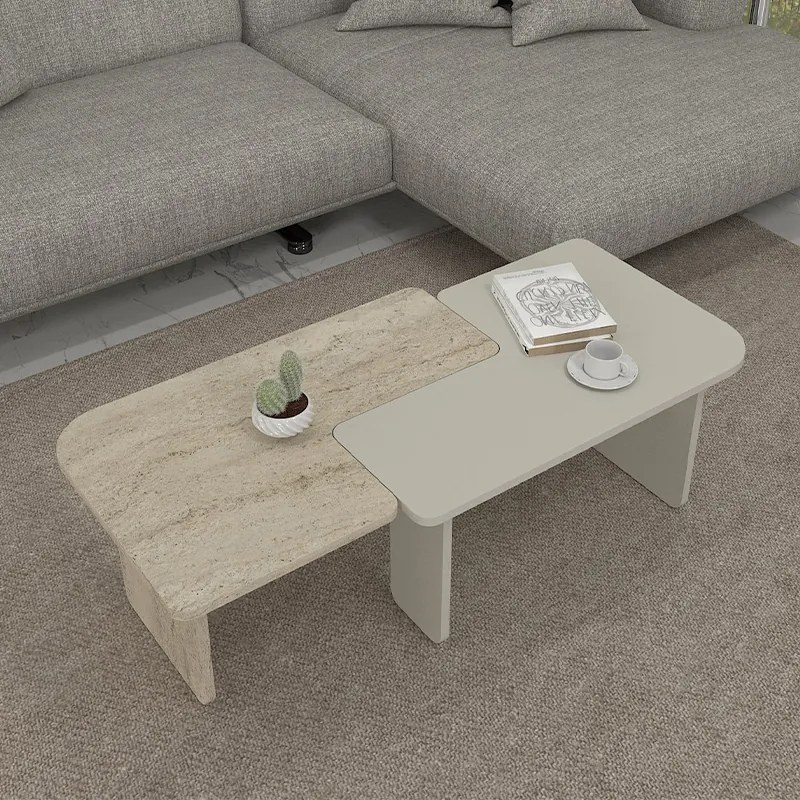 ΤΡΑΠΕΖΑΚΙ ΣΑΛΟΝΙΟΥ ΣΕΤ 2ΤΜΧ SEVILLA MEGAPAP ΧΡΩΜΑ SANDSTONE - TRAVERTINE 75X75X37,4ΕΚ.