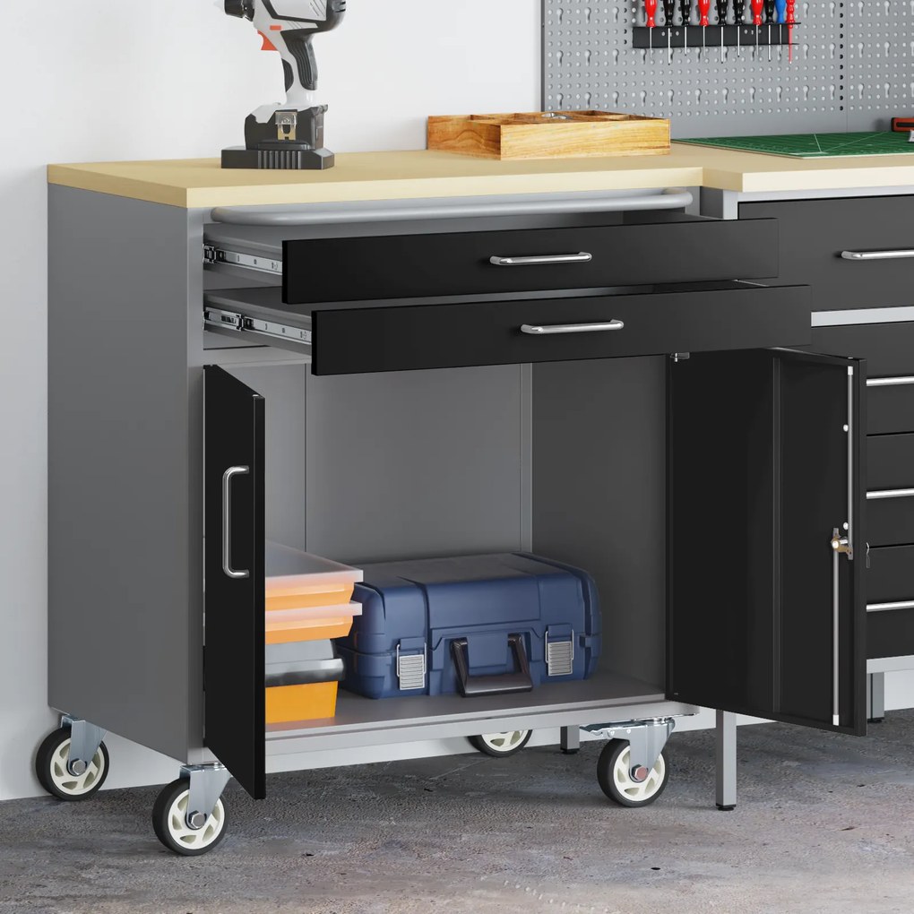 vidaXL Εργαστήριο με συρτάρι Μαύρο και γκρι 75 x 45 x 85 εκ.