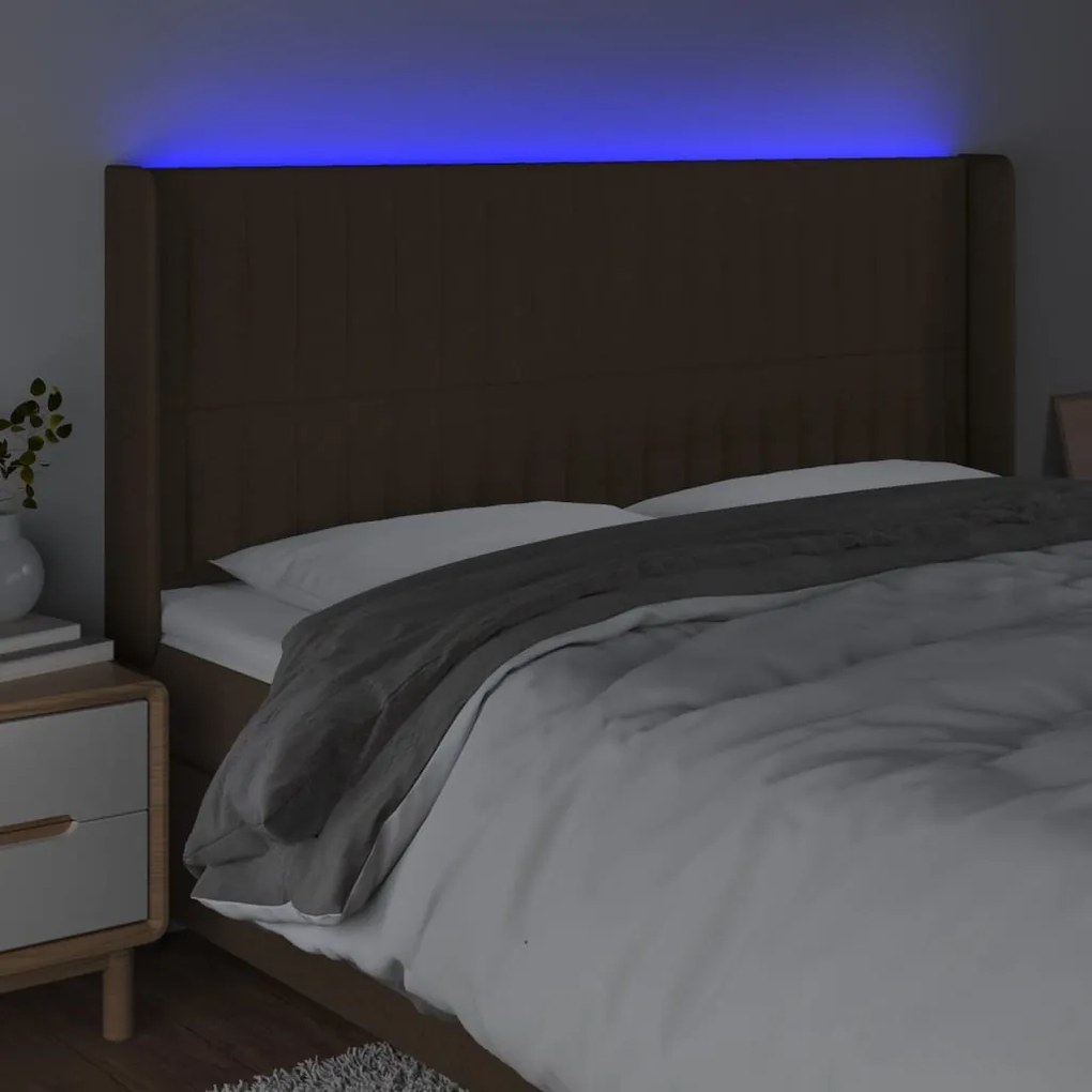 Κεφαλάρι Κρεβατιού LED Σκούρο Καφέ 203x16x118/128εκ. Υφασμάτινο 3124311