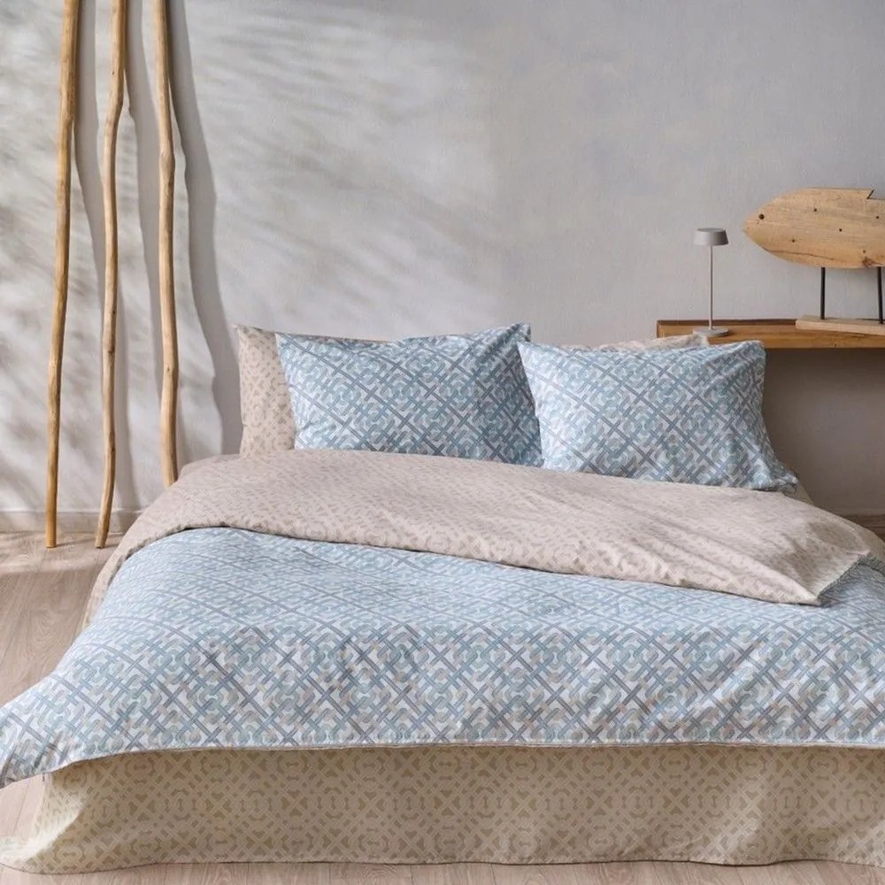 Παπλωματοθήκη Desmos (Σετ 3τμχ) Beige-Blue Kentia Υπέρδιπλo 225x245cm 100% Cotton