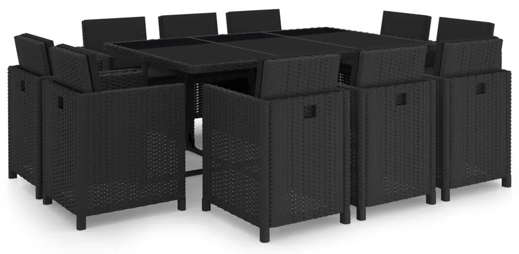 vidaXL Σετ Τραπεζαρίας Εξ. Χώρου 11 τεμ Μαύρο Συνθ. Ρατάν με Μαξιλάρια