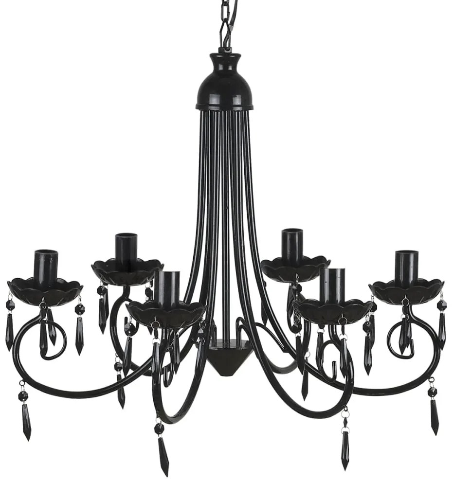 Πολυέλαιος Κρεμαστός με Κρύσταλλα & 6 Υποδοχές Λαμπτήρων Μαύρος