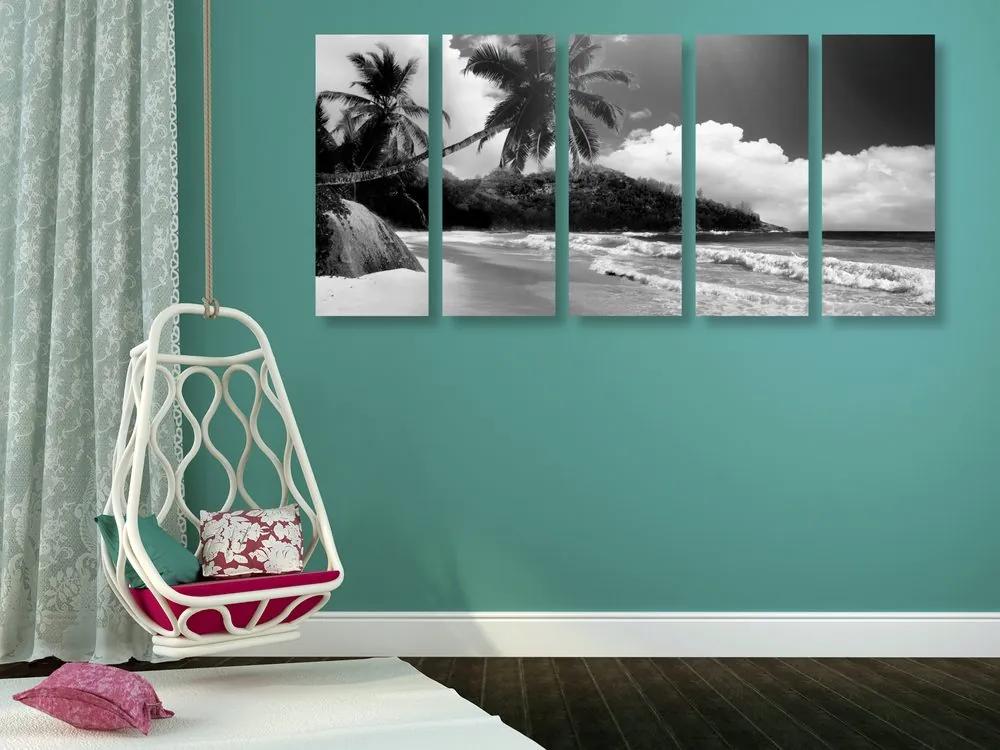 Εικόνα 5 μερών μιας όμορφης παραλίας στις Σεϋχέλλες σε ασπρόμαυρο - 100x50