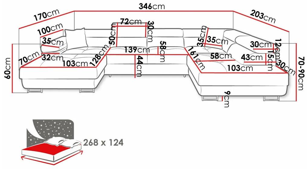 Γωνιακός Καναπές Comfivo S103, Λειτουργία ύπνου, Αποθηκευτικός χώρος, 346x203x70cm, Πόδια: Μέταλλο, Πλαστική ύλη | Epipla1.gr