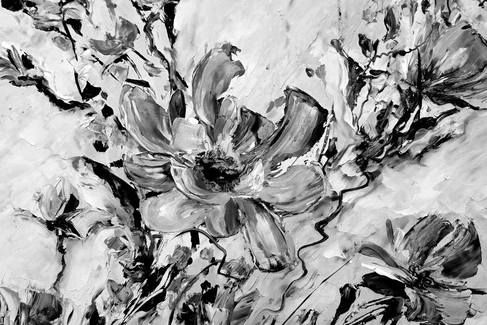 Εικόνα ζωγραφισμένα καλοκαιρινά λουλούδια σε μαύρο & άσπρο - 60x40