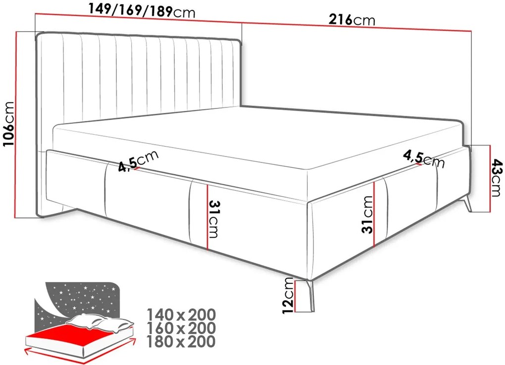 Επενδυμένο κρεβάτι Morris-180 x 200-Ekrou