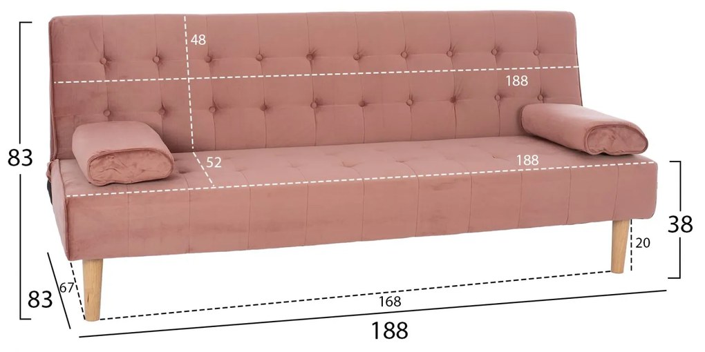 Καναπές Κρεβάτι Wanda Με Βελούδο Σάπιο Μήλο 188X83X83Υ εκ.