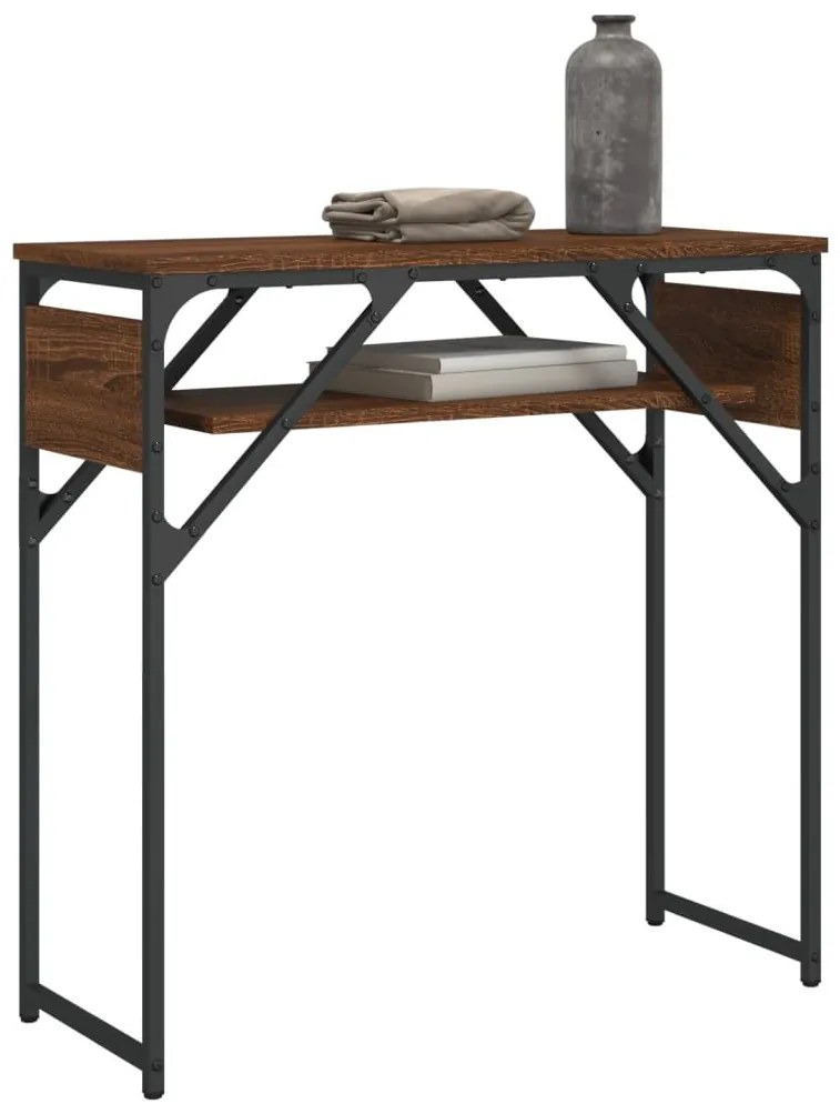 Τραπέζι Κονσόλα με Ράφι Καφέ Δρυς 75x30x75 εκ. Επεξεργ. Ξύλο - Καφέ