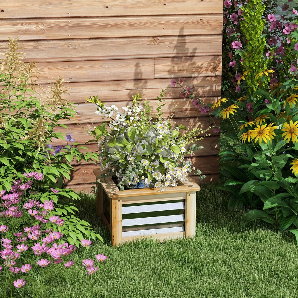 Outsunny Υπερυψωμένο παρτέρι, αυτόματης αποστράγγισης, ανοιχτός πάτος, μέταλλο+ξύλο, 45 x 45 x 30cm