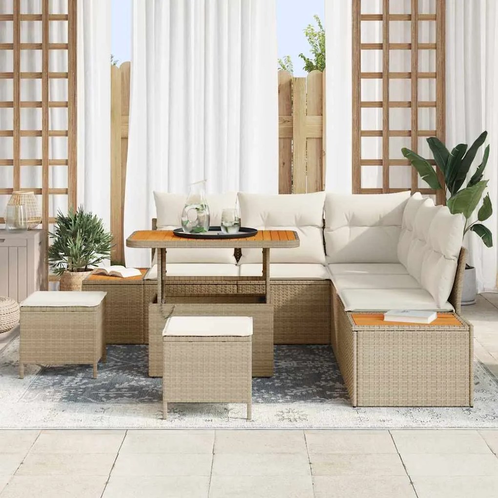 vidaXL Σετ Καναπέ Κήπου με μαξιλάρι 8 pcs Μπεζ Πολυ ράταν