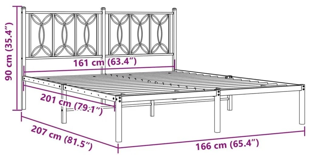 Πλαίσιο Κρεβατιού με Κεφαλάρι Μαύρο 160 x 200 εκ. Μεταλλικό - Μαύρο