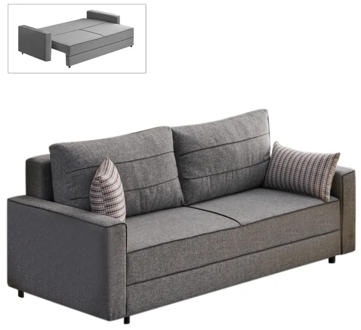 Καναπές - κρεβάτι Ece  τριθέσιος υφασμάτινος χρώμα γκρι 215x90x88εκ. - 0222